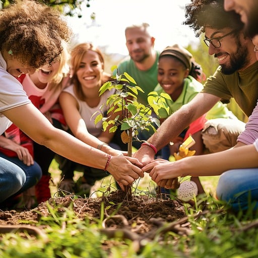 Two people smiling after planting a tree